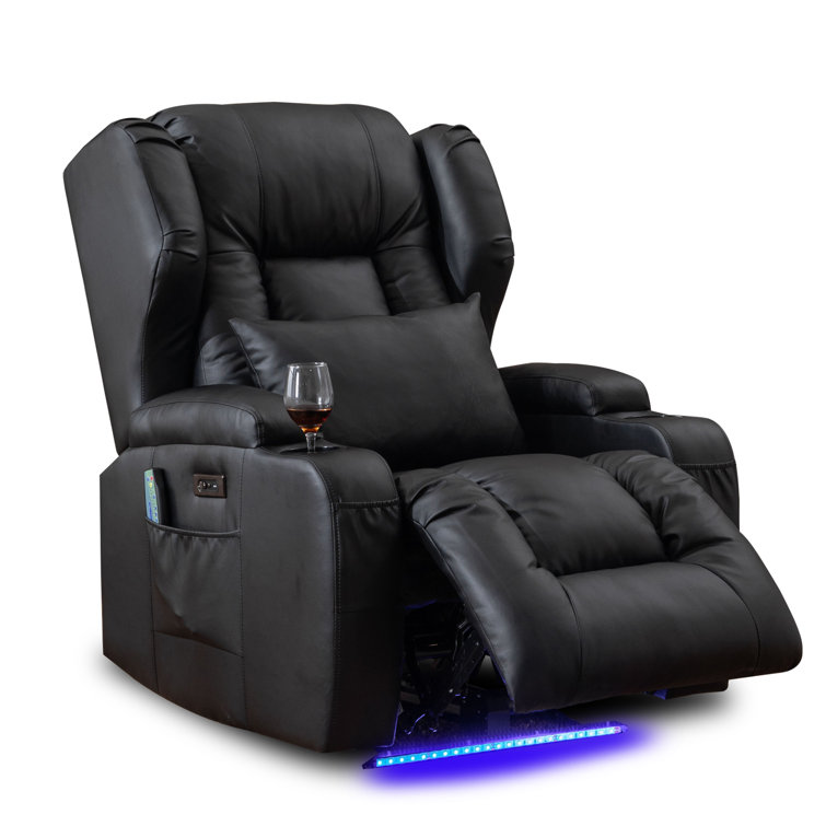 Winston Porter Faux Leather Power Reclining Home Theater Seat with Cup